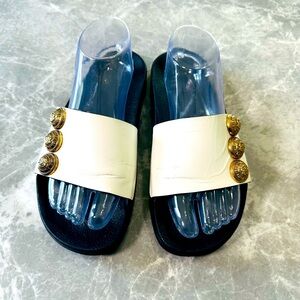 Balmain Stylish Logo Pool Slides Shoes Sandals White Gold 40 US 9-9.5 (Creases)